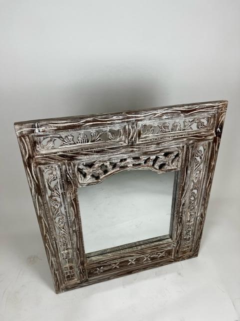 Carved Bali Mirror White Wash